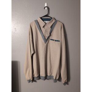 An Alexxus Exclusive Polo Shirt Collared Men's Size 2XLT Tan Vintage Long Sleeve